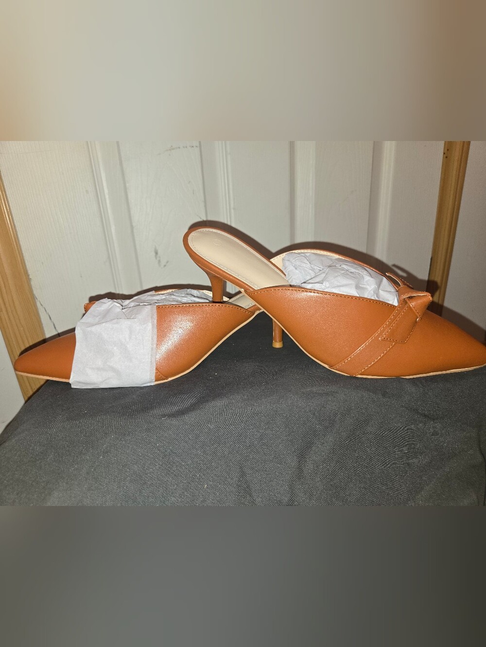 Classic Brown Pointed-Toe Kitten Heel Mules